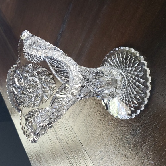 Vintage Antique Clear Glass Ruffled Sawtooth Paddle Wheel Pattern Vase 6.5" - Picture 3 of 16